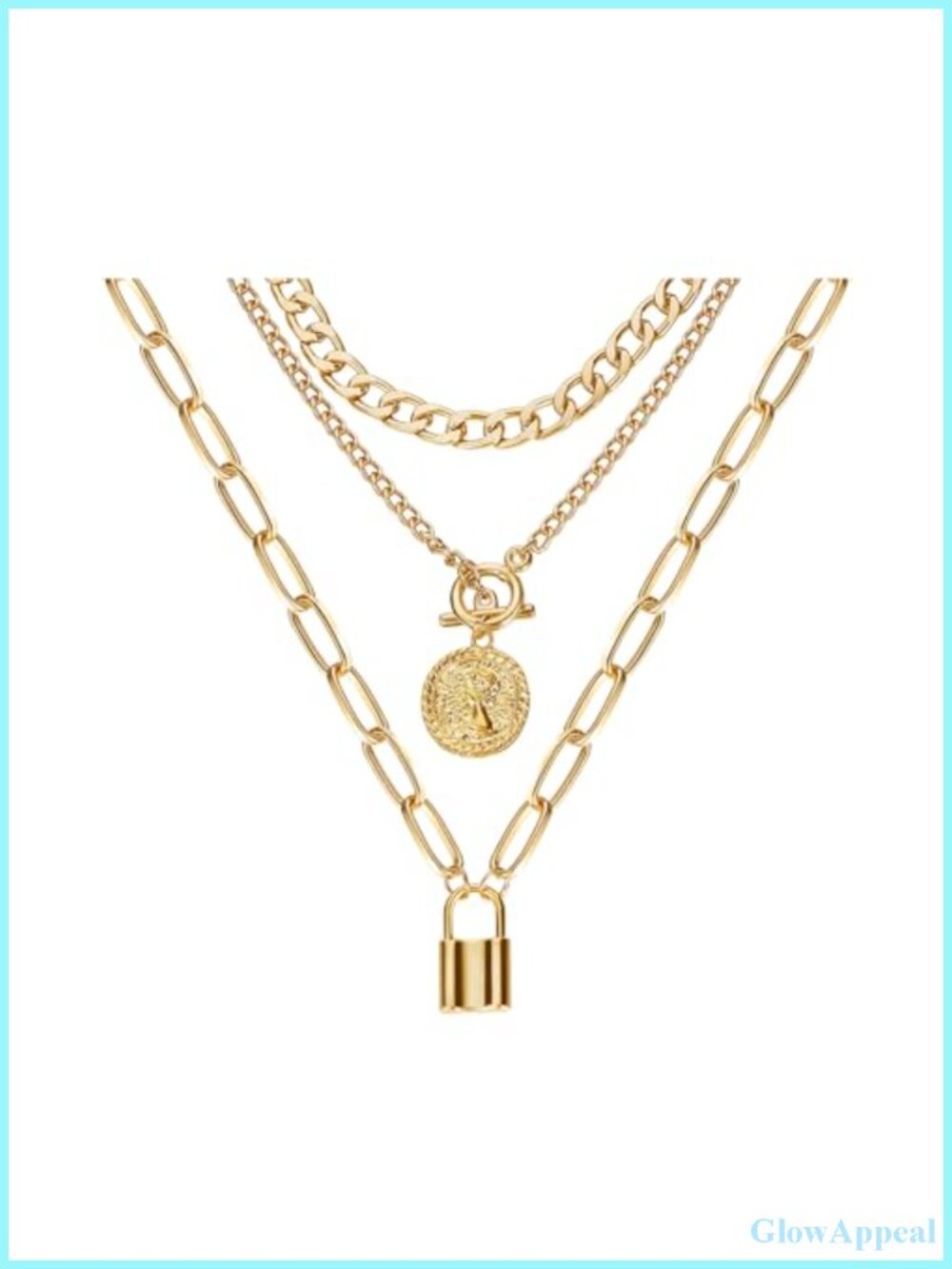 Layered Chain Necklace Set Chunky Gold Tone Coin Pendant Stackable Women Jewelry